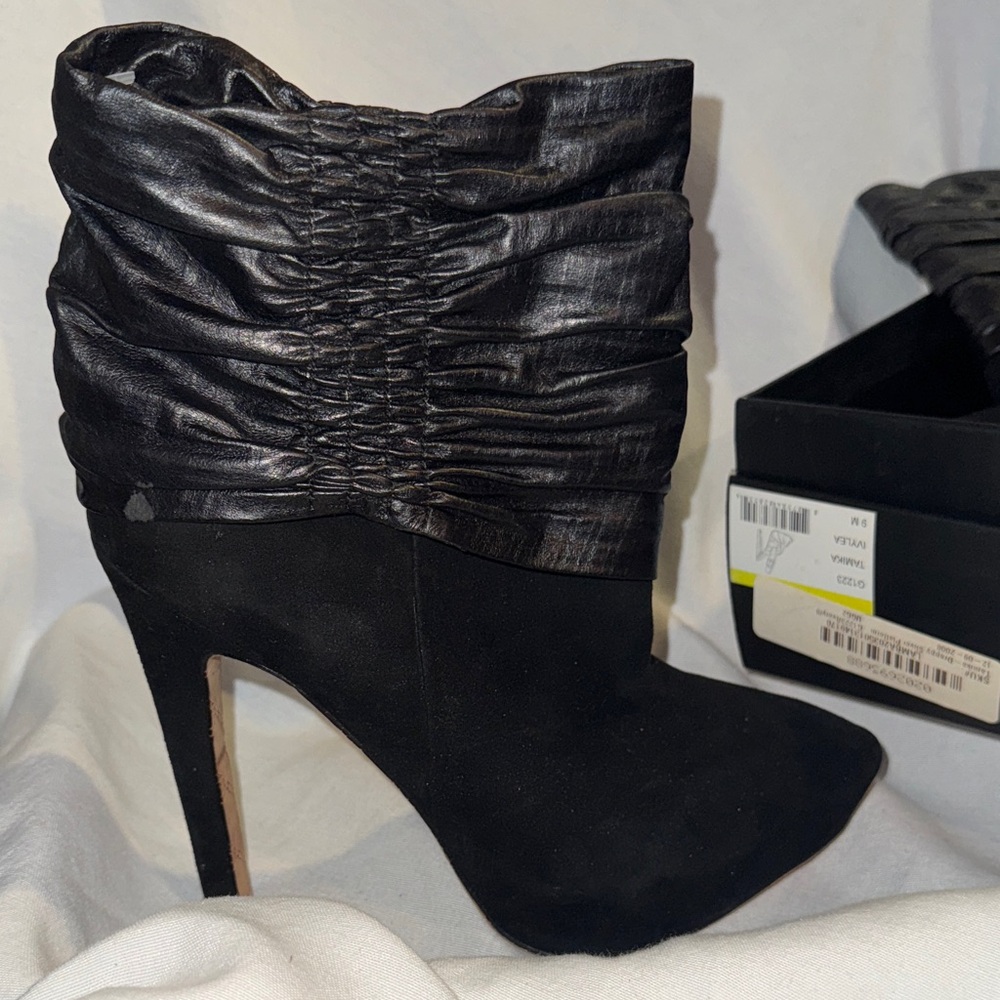 L.A.M.B. Black Ruched Suede Boots